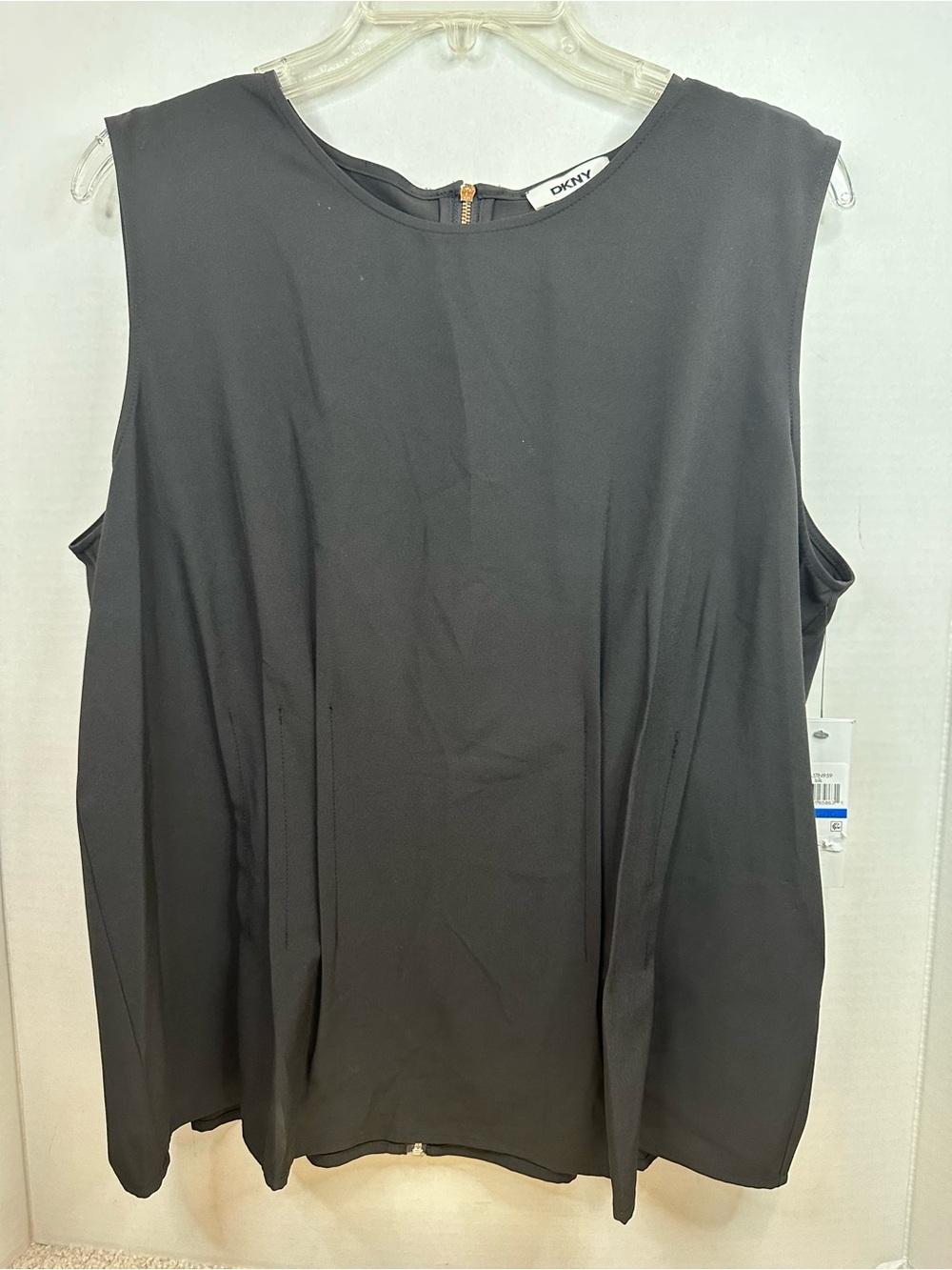 DKNY Black Sleeveless Pleated Front Tank Top, XL, NWT